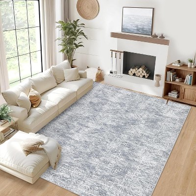 9x12,Washable Runner Rug Runner Vintage Rug Non Slip Kitchen Rug Distressed Grey Rug Low Pile Entryway Rug Soft Bathroom Rugs Stain Grey