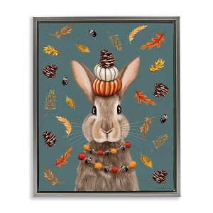 Stupell Industries Festive Autumnal Hare Black Framed Floater Canvas Wall Art - 1 of 4
