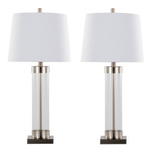 LumiSource Set of 2 Glacier 30" Contemporary Glass Table Lamp in Clear Glass and Brushed Nickel with White Linen Shade from Grandview Gallery - 1 of 4