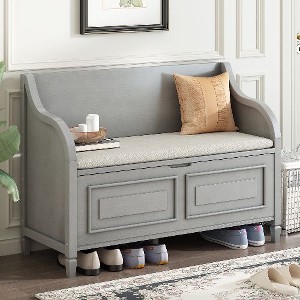 PAGED Rustic Storage Bench with Safety Hinge, Traditional Ottoman with Storage, Multifunctional Wood Entryway Ottoman with Split Cushion - 1 of 4