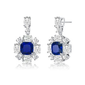 Guili Flower Inspired Dangle Earrings with Blue or White Cubic Zirconia, Crafted in Brass with a Secure Butterfly Clasp for a Stylish, Elegant Look - 1 of 3