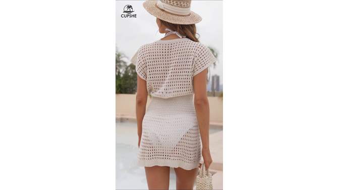 Women's Crochet Knit Cutout V-Neck Cover-Up Mini Dress - Cupshe, 2 of 9, play video