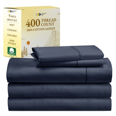 Cotton Sheets Set - Softest 400 Thread Count Bed Sheets, 100% Cotton Sateen, Cooling, Deep Pocket by California Design Den