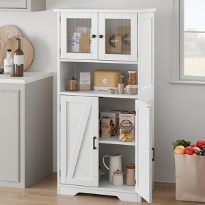 Acekool 54" Tall Farmhouse Bathroom Cabinet with Glass Doors, Adjustable Shelves & Storage – White Pantry & Cupboard for Kitchen, Living & Dining - 1 of 4