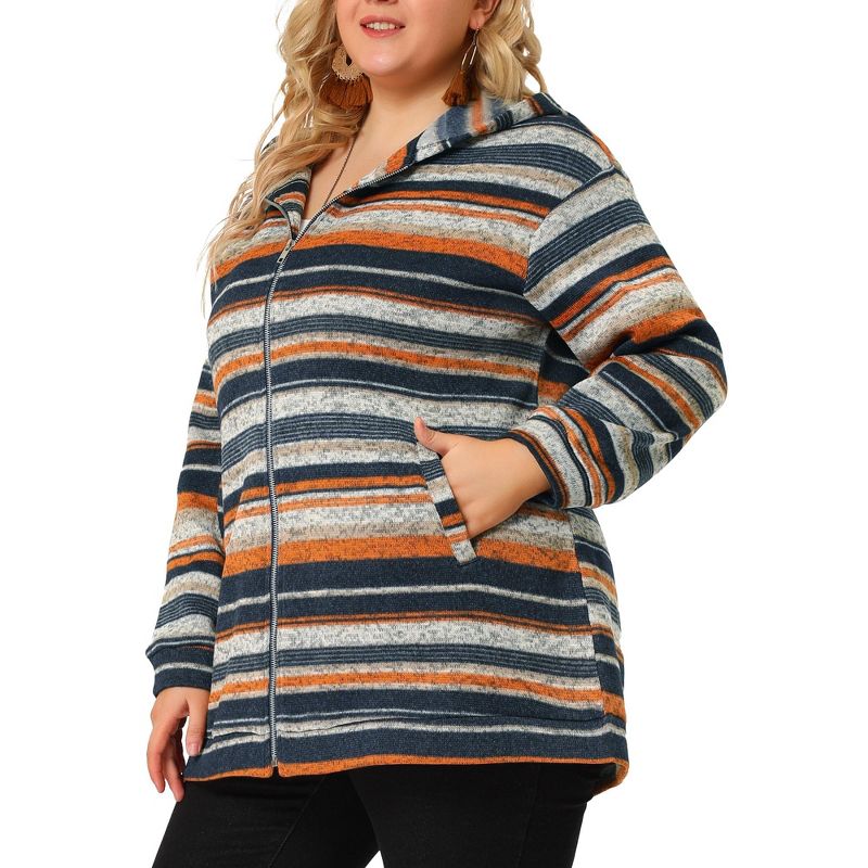 Agnes Orinda Women's Plus Size Zip Up Knit Stripe Printed Long Sleeve Boho Bohemian Hoodies Jackets, 2 of 8