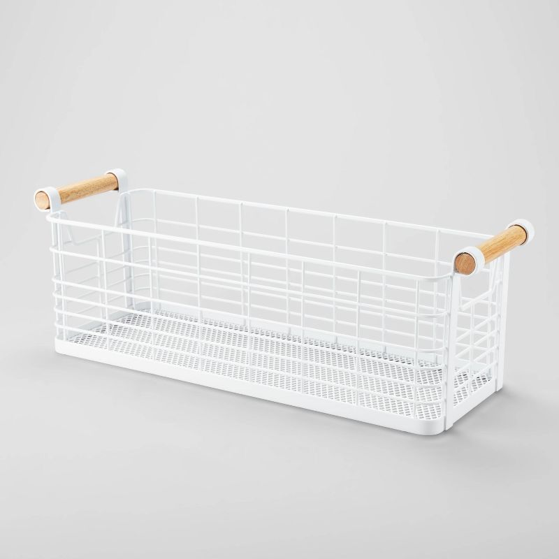 Rectangular Wire Natural Wood Handles Basket - Brightroom™, 1 of 12