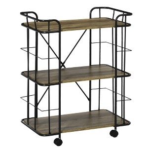 HOMCOM 25" Rolling Kitchen Cart, Kitchen Storage Trolley with 3 Shelves for Dining Room, Laundry Room, and Bathroom, Natural - 1 of 4