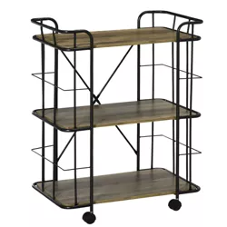 HOMCOM 25" Rolling Kitchen Cart, Kitchen Storage Trolley with 3 Shelves for Dining Room, Laundry Room, and Bathroom, Natural