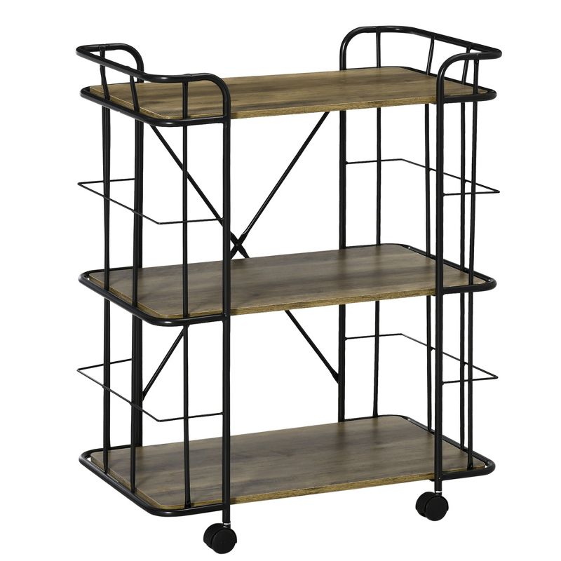 HOMCOM 25" Rolling Kitchen Cart, Kitchen Storage Trolley with 3 Shelves for Dining Room, Laundry Room, and Bathroom, Natural, 1 of 7