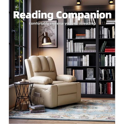 Oversized Recliner Chairs with Heat and Massage - 360° Swivel Lazy Recliner Chair for Adults- Manual Rocking Chair with Cup Holder - Creamy