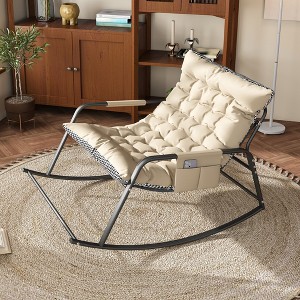 KTMBDW Outdoor Rocking Chair, Modern Cozy Lounge Rocker Chair with Cushion and Storage & Armrests for Balcony, Porch, Patio - 1 of 4