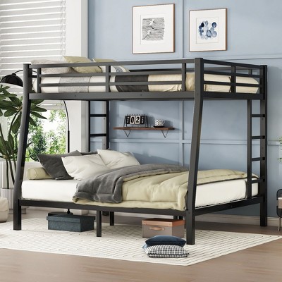 NicBex Full XL over Queen Bunk Bed Metal Frame Bed Frame with Full Length Guardrails and 2 Ladder, No Box Spring Required, Space Saving