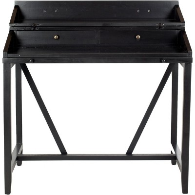 Wyatt Black Pine Wood Writing Desk with Adjustable Height
