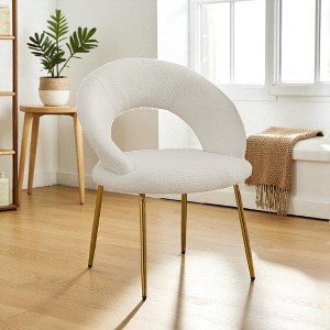 Mshliw Set of 1 Teddy Fabric Dining Chair with Curved Backrest, Foam Cushion and Metal Legs, Upholstered Accent Side Chair for Dining Room - 1 of 4