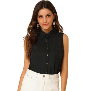 Allegra K Women's Single Breasted Casual Office Sleeveless Shirt - 1 of 4