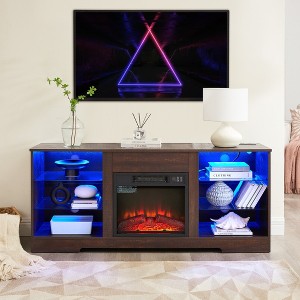XIYUYEU Modern TV Stand with Glass Shelves & Electric Fireplace,LED Lights Entertainment Console Tabe for TV - 1 of 4