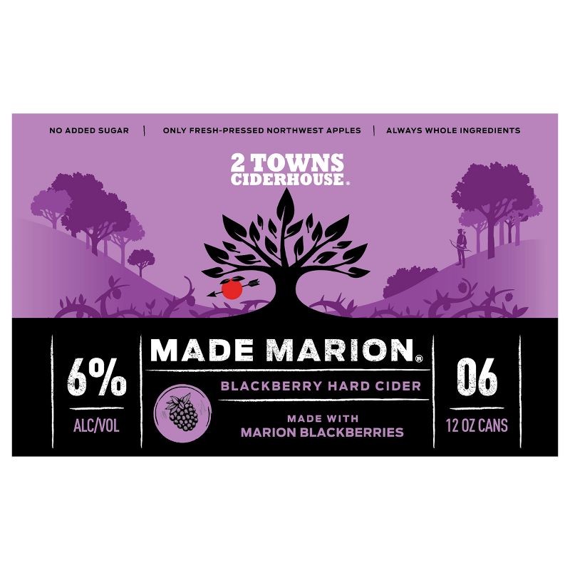 2 Towns Made Marion Blackberry Hard Cider - 6pk/12 fl oz Cans, 1 of 5