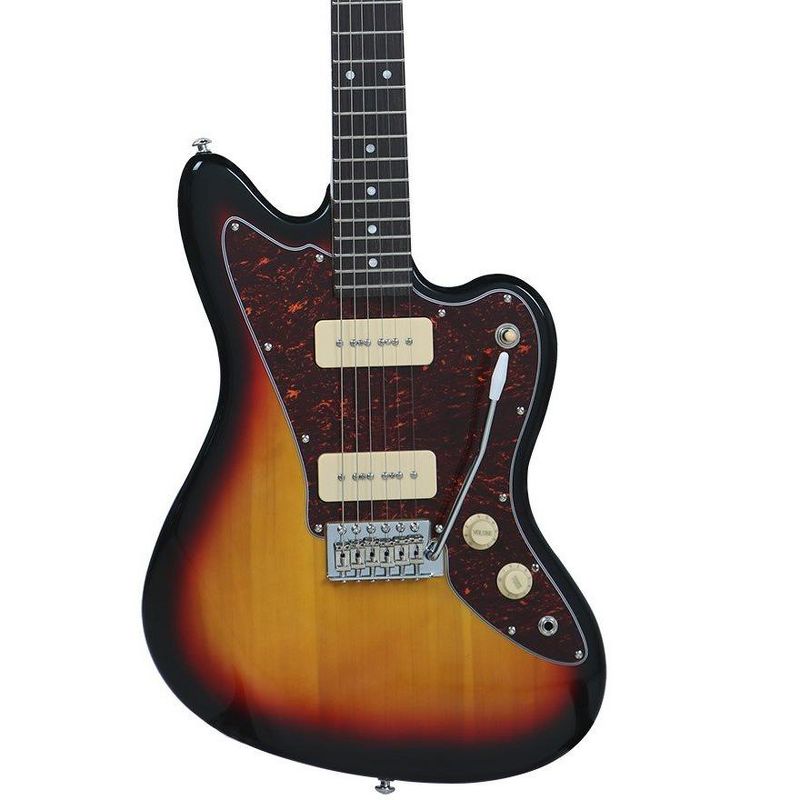 Monoprice Offset OS30 DLX Electric Guitar with Gig Bag - Sunburst, 6 String, Soapbar Pickups, Basswood Body, Maple Neck - Indio Series, 4 of 7