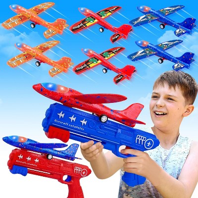 Outdoor Rocket Launcher Toy for Kids with LED Foam Glider Catapult Rocket Flight Modes Great for Birthday Party Gifts