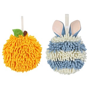 REGALWOVEN 2 Pcs Comfortable Soft Absorbent Chenille Ball Fuzzy Hand Towels - 1 of 4