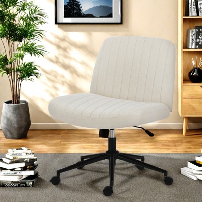 FURNIinspire Task And Office Chairs Office Desk Chair Cross Legged Armless Swivel Fabric with Wheels, Adjustable Height, Beige, 29"*29"*38"