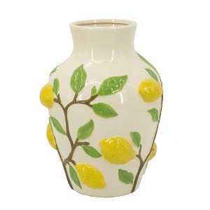 Dexmalle White Ceramic Vase with Vibrant Yellow Lemon Accents - 1 of 4