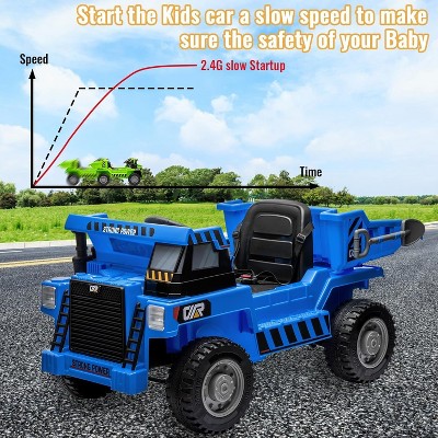 Blue 12V Kids Ride On Dump Truck with Remote Control