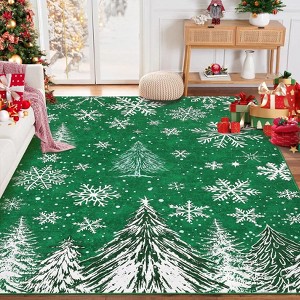 Christmas Area Rugs, Snowflake Trees Washable Throw Carpet Rugs for Living Room - 1 of 4