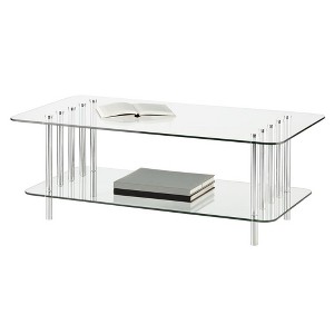 mDesign Long Metal and Glass Top Rectangular Coffee Accent Table - Clear/Chrome - 1 of 4