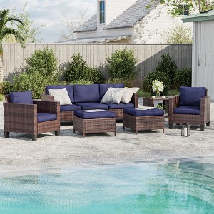 Sonkuki 6-Piece Patio Conversation Set Outdoor Wicker Rattan Furniture Set with Side Table - 1 of 4