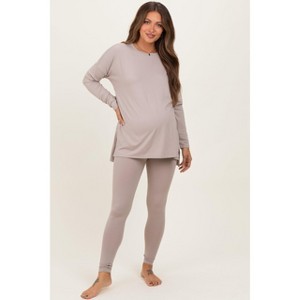 Pinkblush Light Mocha Brushed Knit Oversized Top and Legging Maternity Set - 1 of 4