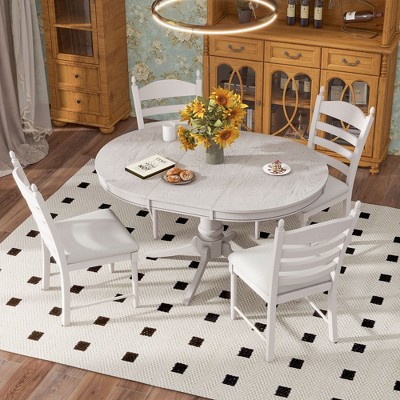 NicBex Round Dining Room Table Set for 4 Extendable Dining Room Table with Wooden Tabletop and 4 Upholstered Chairs for Kitchen