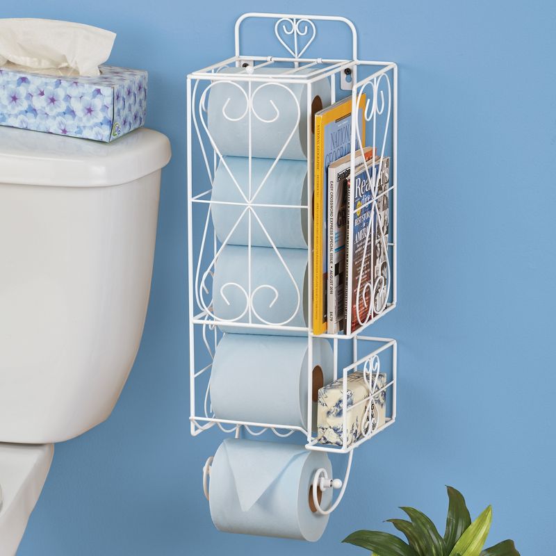 Collections Etc Wall Mounted Bath Tissue and Magazine Holder White, 2 of 3