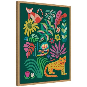 Kate and Laurel Framed Canvas Wall Art Print Jungle Animals by Rachel Lee, 18 x 24 Sylvie Natural Frame, Whimsical, Animal Art for Wall Decor - 1 of 4