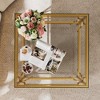 Zeus & Ruta 33.5" Square Glass Coffee Table with Luxe Geometric Metal Frame, Gold Finish & Lower Shelf - 4 of 4