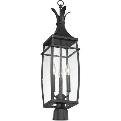 Montpelier Matte Black 3-Light Outdoor Post Lantern with Clear Seeded Glass