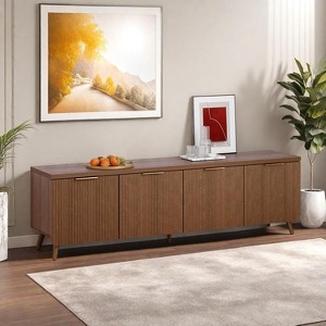 SEVOBAL TV Stand Entertainment Center for Up to 60" TVs Solid Wooden Legs Gold Handles with 4 Cylindrical Stripe Doors, Fluted Television Stands - 1 of 4