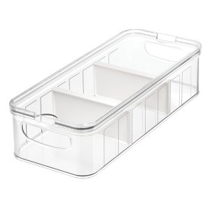 iDesign Large Fridge Organizer Bin with Removable Divider -  Clear/White - 1 of 4