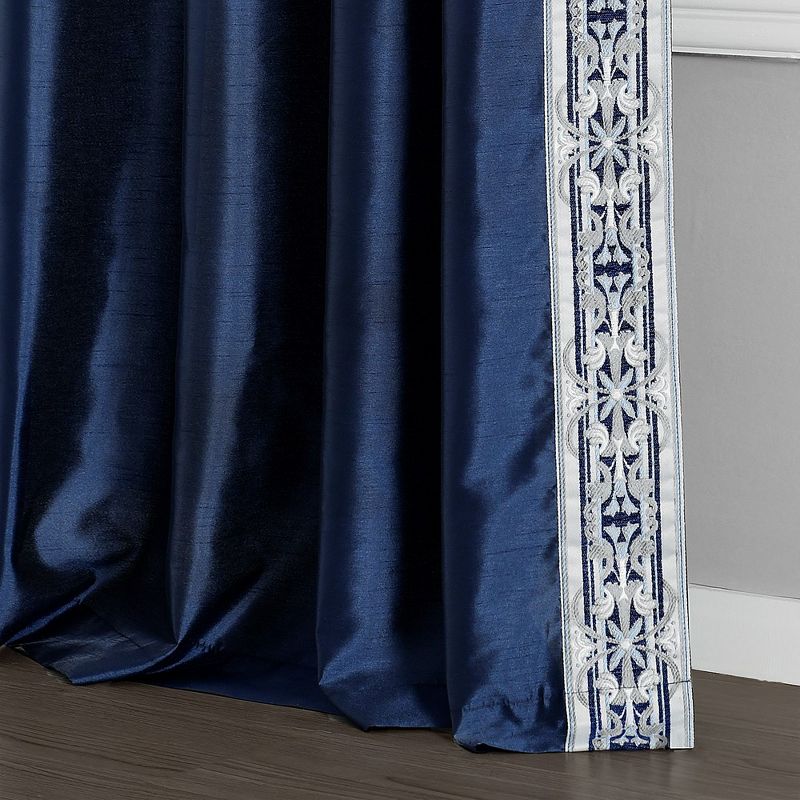 Luxury Traditional Regency Faux Silk Border Trim Window Curtain Panel Navy Single 52x84, 5 of 6