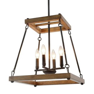 LNC Chet 4-Lights 16" Modern Farmhouse Small Cage Chandelier, Antique Brown and Matte Black - 1 of 4