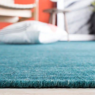 Dark Green Handwoven Wool and Cotton Area Rug