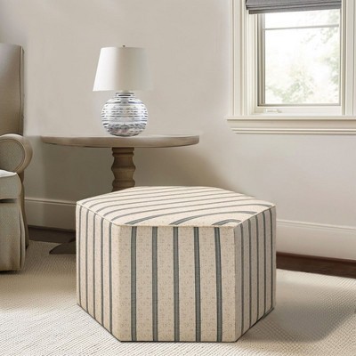 Sapphtopaz Modern Farmhouse Ottoman with Natural-Hued Printed Stripe Upholstered Hexagonal Foot Stool Vanity Stool for Living Room,Bedroom,Natural