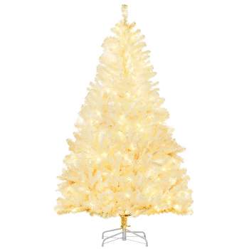 HOMCOM Prelit Artificial Christmas Tree Holiday Decoration with Warm White LED Lights, Auto Open, Steel Base, White