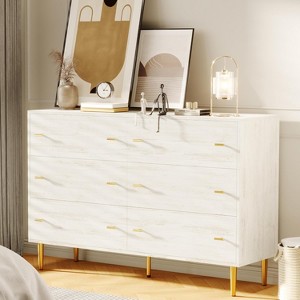 47.2" Farmhouse 6 Drawer Dresser, Rustic Wooden Chest with Large Drawers & Bar Handles for Bedroom, Living Room, Hallway - 1 of 4