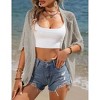 Womens Short Sleeve Cardigan Beach Cover Up Hollow-Out Sweater Cardigan Batswing Sleeve Cover Up Lightweight Cardigan - 3 of 4
