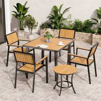 Pamapic 6-Piece Aluminum Outdoor Patio Dining Set with Square Table, Small Side Table and 4-Stackable Chairs