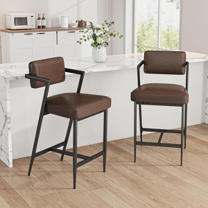 Tall Bar Stools Set of 2, Upholstered Counter Height Bar Stools with Thick Cushion, Thickened Metal Legs, Backrest and Footrest, for Home - 1 of 4