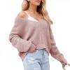 Women's V-Neck Cold Shoulder Sweater Soft Knit Winter Top Cozy Spliced Design Skin Friendly Fall Fashion - 3 of 4