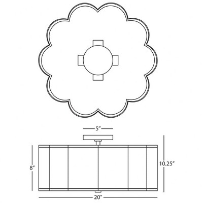 Aged Brass Scalloped Axis 20" Flush Mount with Fabric Shade