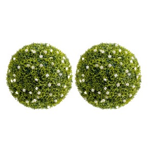 Artificial  Topiary Ball, Decorative Artificial Boxwood Balls with Flowers, Indoor Outdoor Faux Greenery for Fake Plants for Home Decor - 1 of 4